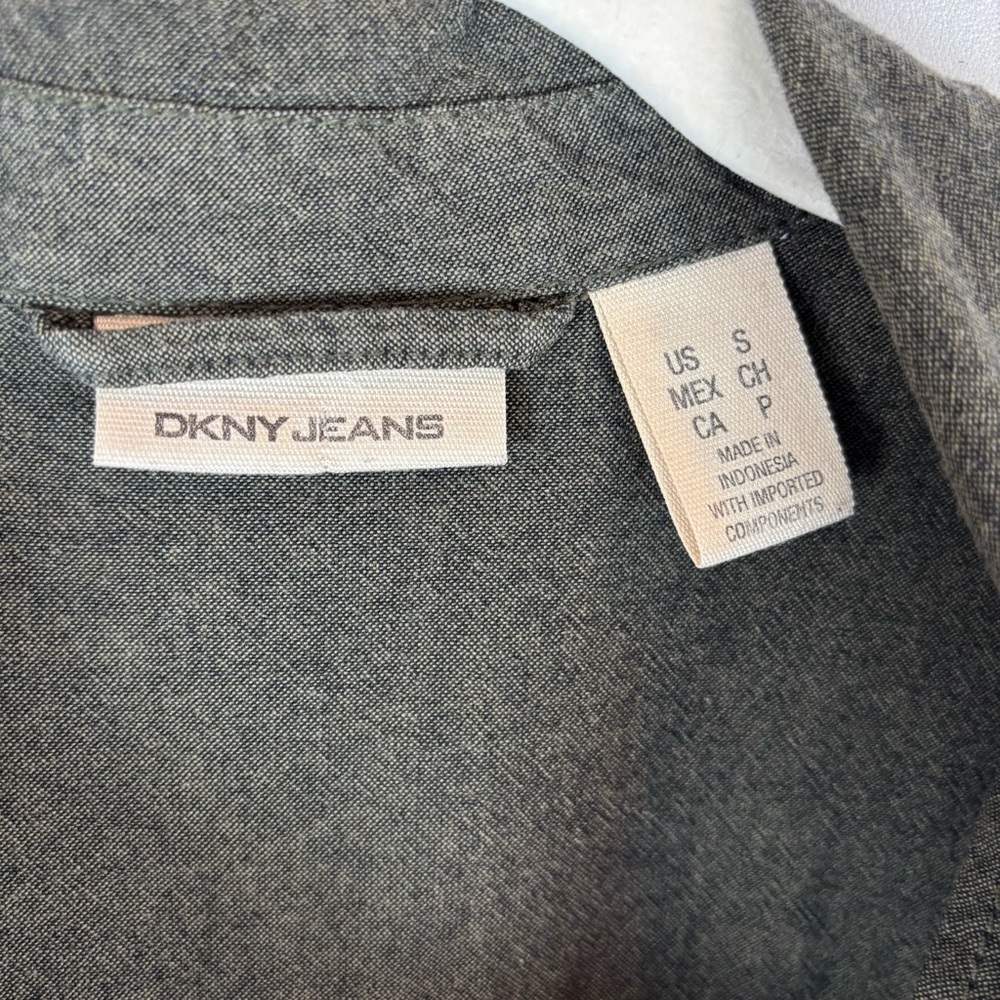 DKNY Olive Linen Trench Jacket w\ Belted Waist 4 Pockets 3/4 Sleeve Roll | Small - Picture 8 of 16